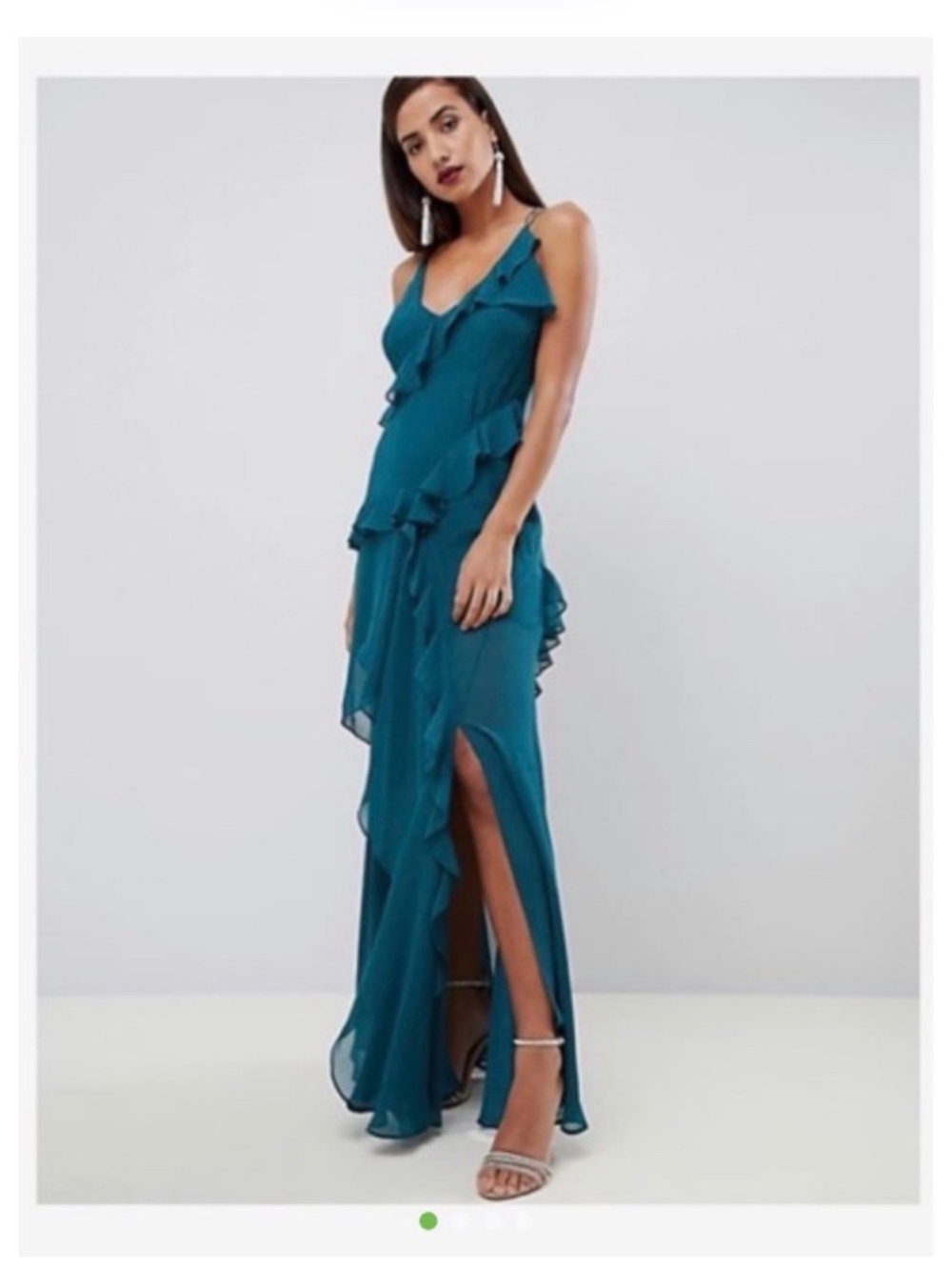 ASOS green teal ruffle maxi dress